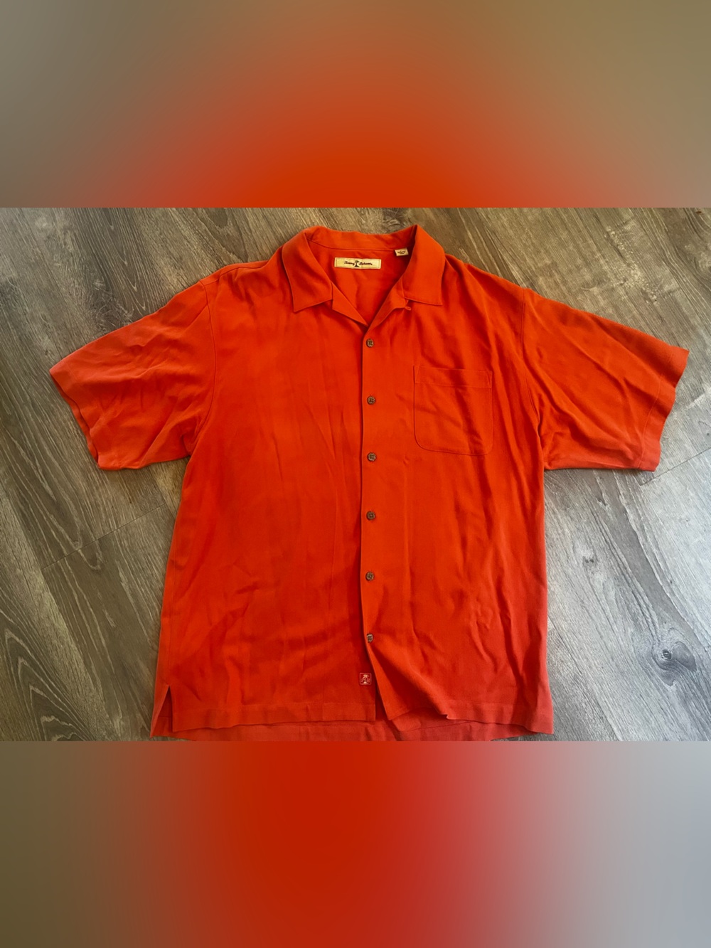 Tommy Bahama Men's Short-Sleeve Button-Down Shirt in Vibrant Orange 100% Silk